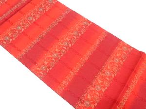 変わり格子に草花模様織り出し全通袋帯